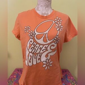 Vintage Y2k Lucky Brand Orange Peace & Love Graphic T-Shirt